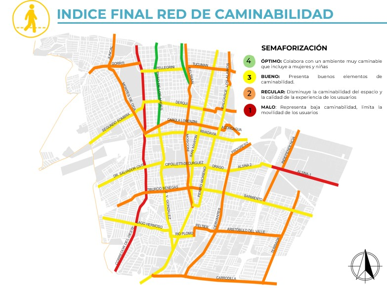 Mapa de Caminabilidad en 2023. Municipalidad de Godoy Cruz.
